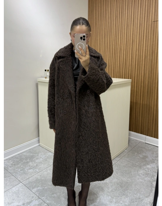Oversize Astarlı Kahve Kürk Kaban