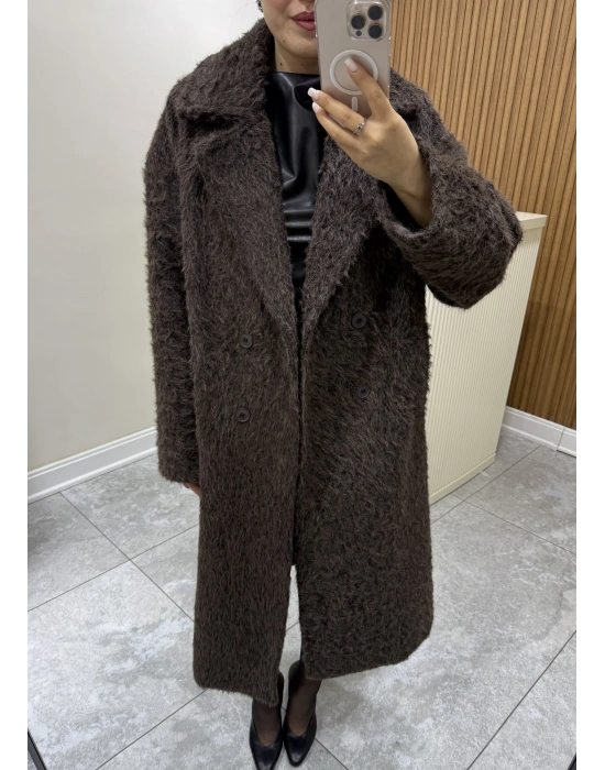 Oversize Astarlı Kahve Kürk Kaban