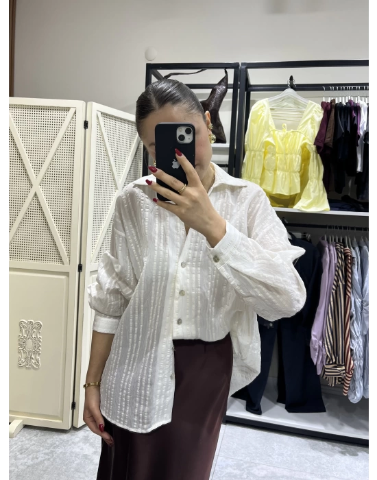 Oversize Simli Çizgili Gömlek