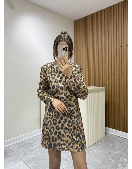 Payetli Leopar Elbise