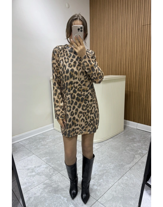 Payetli Leopar Elbise