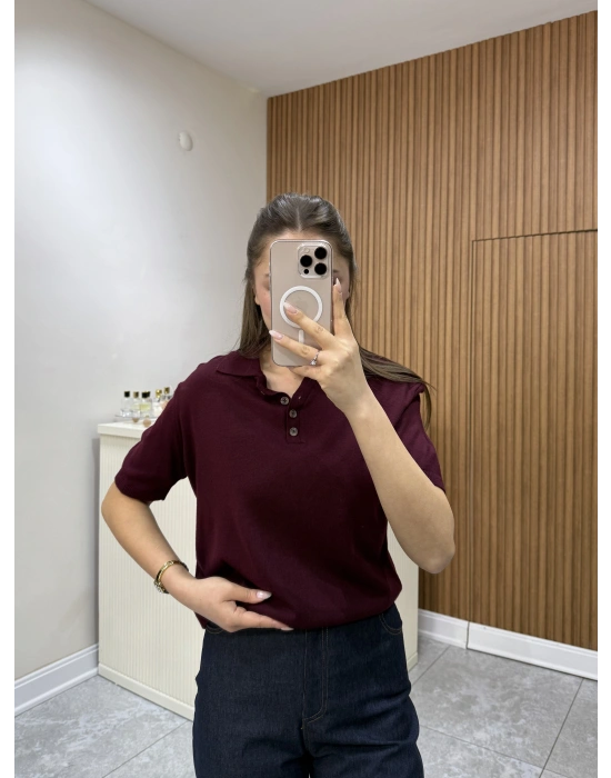 Polo Yaka Kısa Kol Bordo Triko