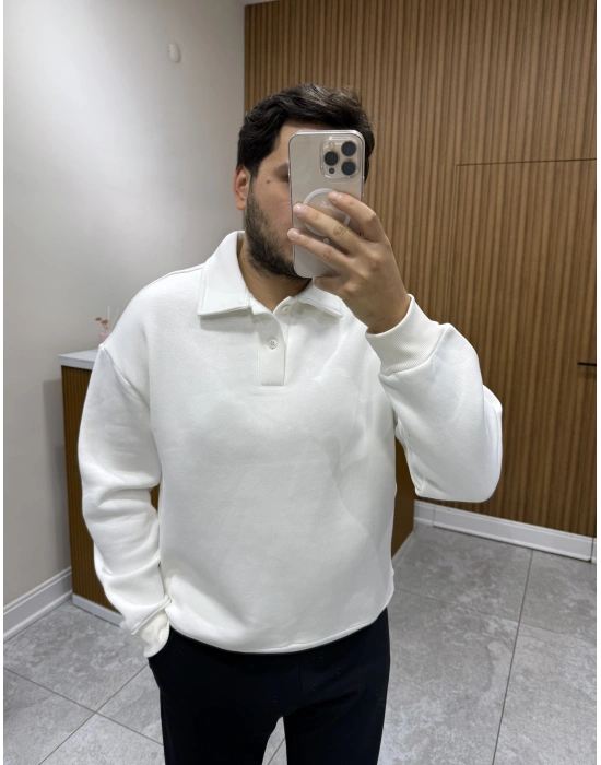 Polo Yaka Sweat Beyaz