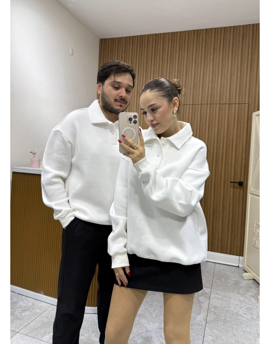 Polo Yaka Sweat Beyaz