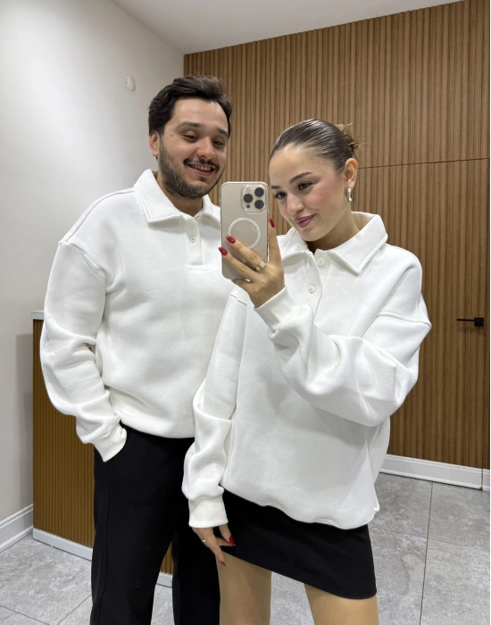 Polo Yaka Sweat Beyaz