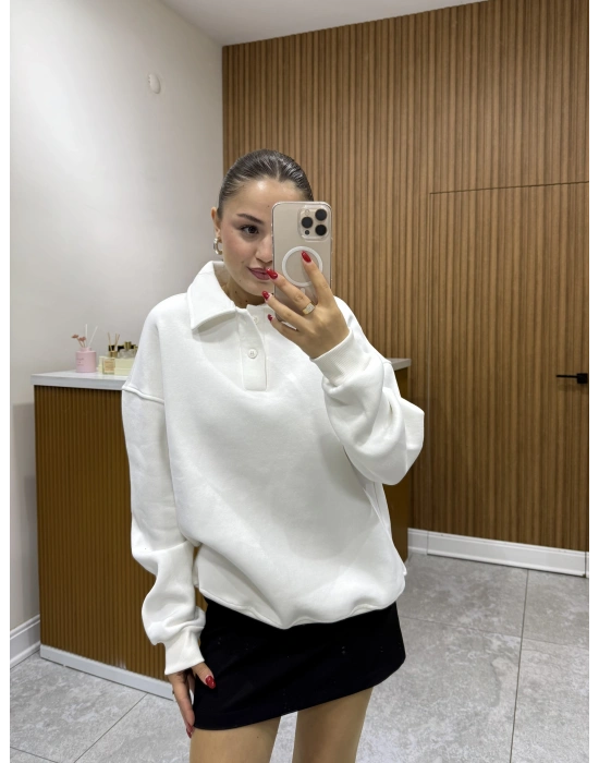 Polo Yaka Sweat Beyaz