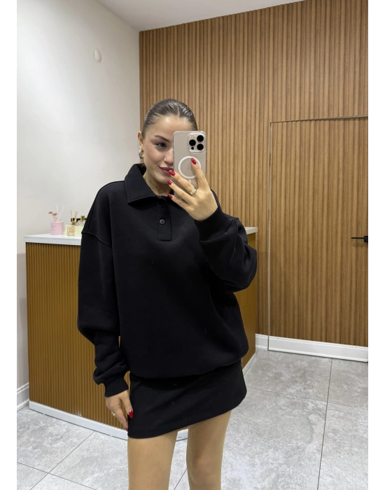 Polo Yaka Sweat Siyah