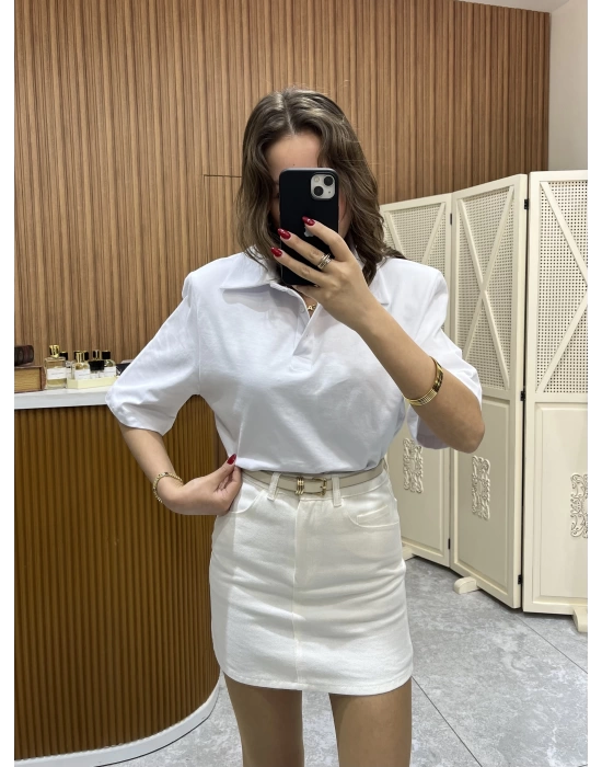 Polo Yaka Vatkalı Tshirt Beyaz