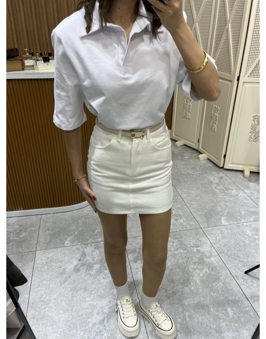 Polo Yaka Vatkalı Tshirt Beyaz