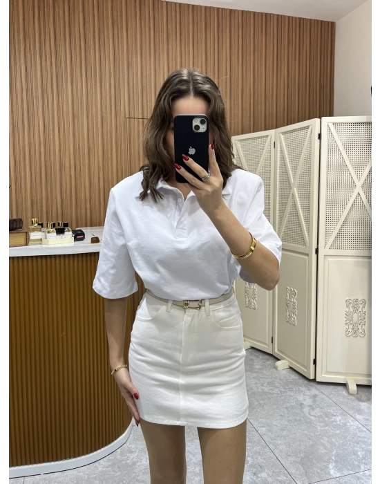 Polo Yaka Vatkalı Tshirt Beyaz