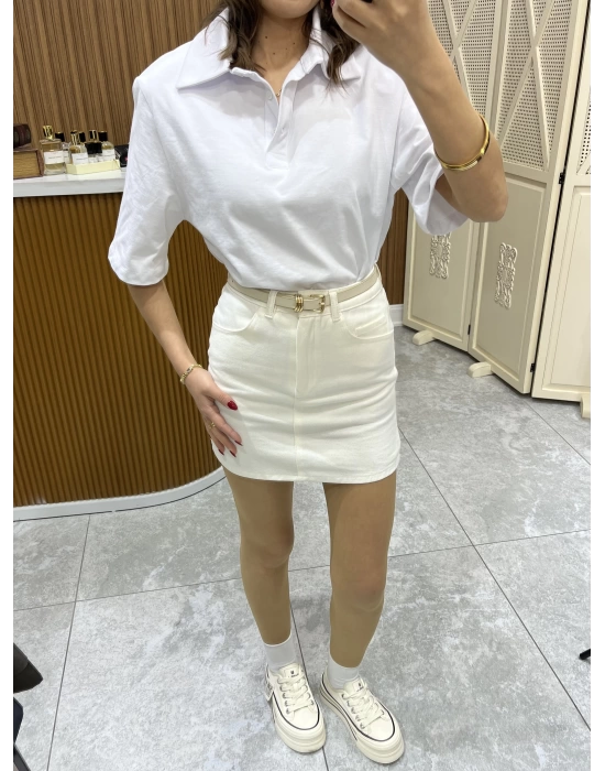 Polo Yaka Vatkalı Tshirt Beyaz