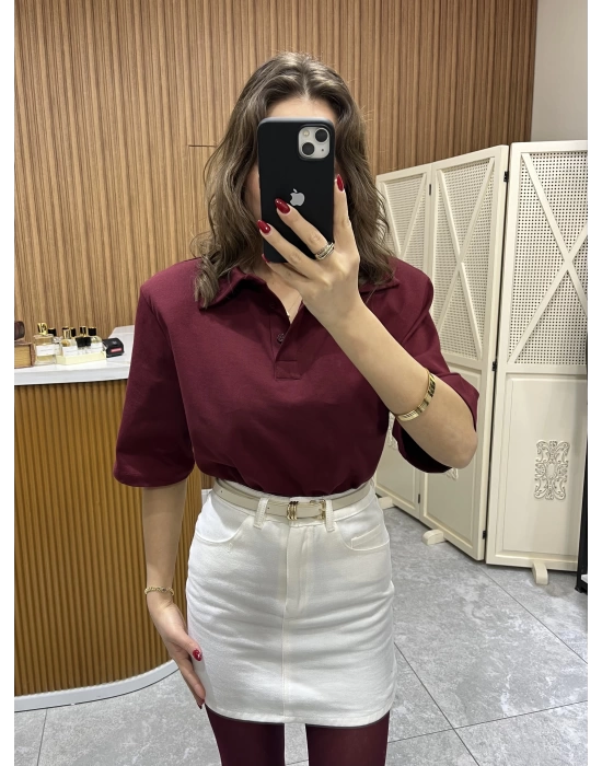 Polo Yaka Vatkalı Tshirt Bordo