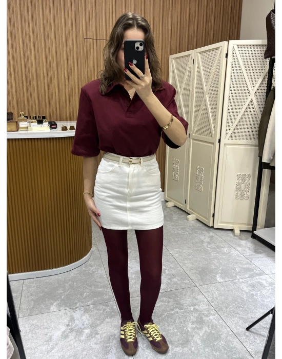 Polo Yaka Vatkalı Tshirt Bordo