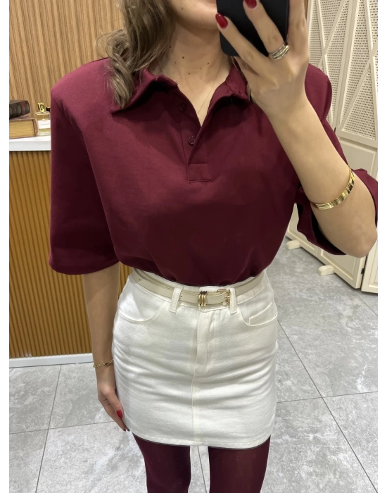 Polo Yaka Vatkalı Tshirt Bordo