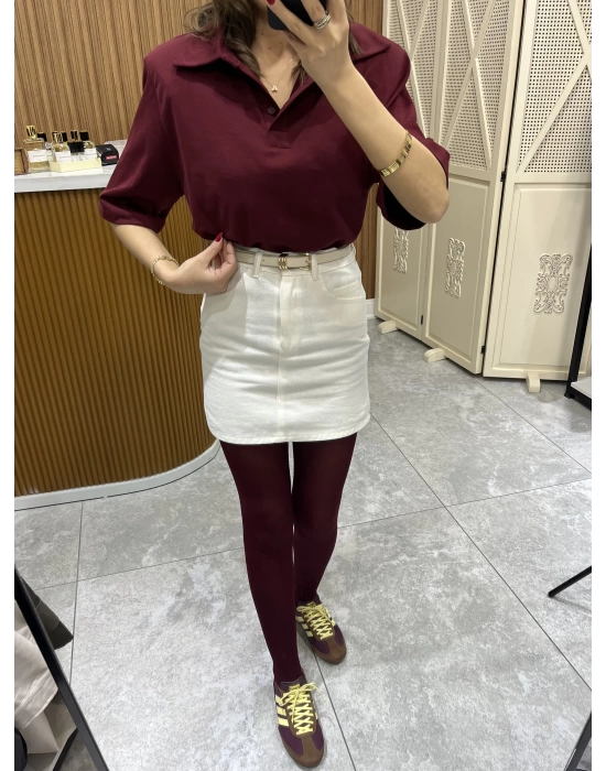 Polo Yaka Vatkalı Tshirt Bordo