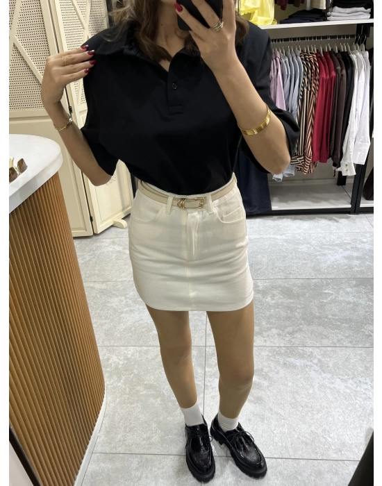 Polo Yaka Vatkalı Tshirt Siyah