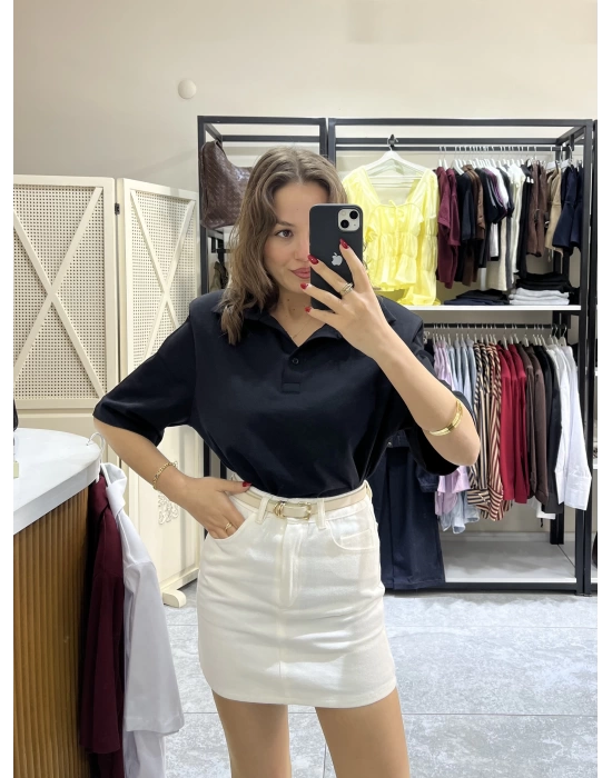 Polo Yaka Vatkalı Tshirt Siyah