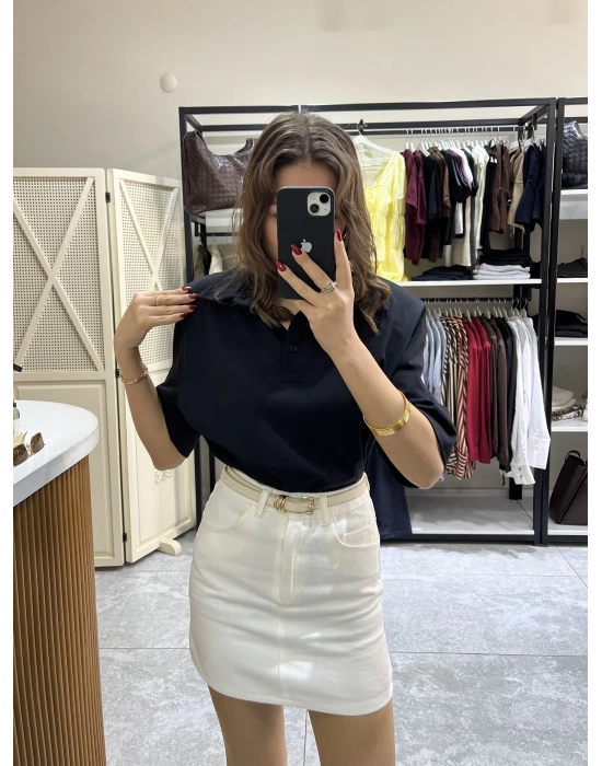 Polo Yaka Vatkalı Tshirt Siyah