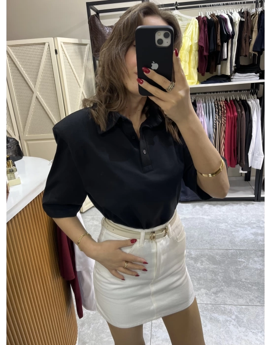 Polo Yaka Vatkalı Tshirt Siyah
