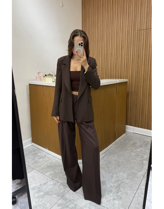 Poliviskon Blazer Ceket Kahve