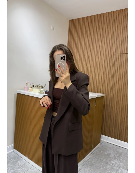 Poliviskon Blazer Ceket Kahve