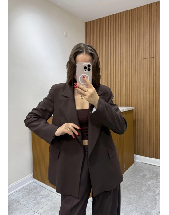 Poliviskon Blazer Ceket Kahve