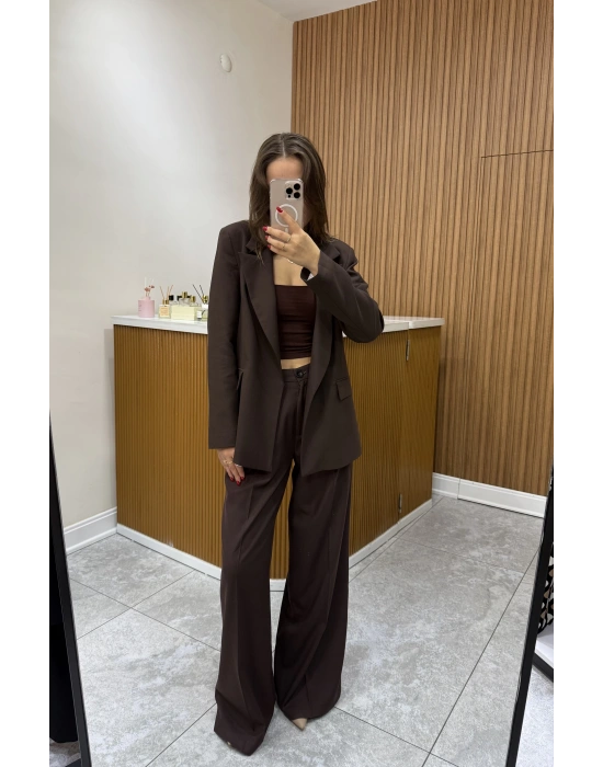 Poliviskon Blazer Ceket Kahve