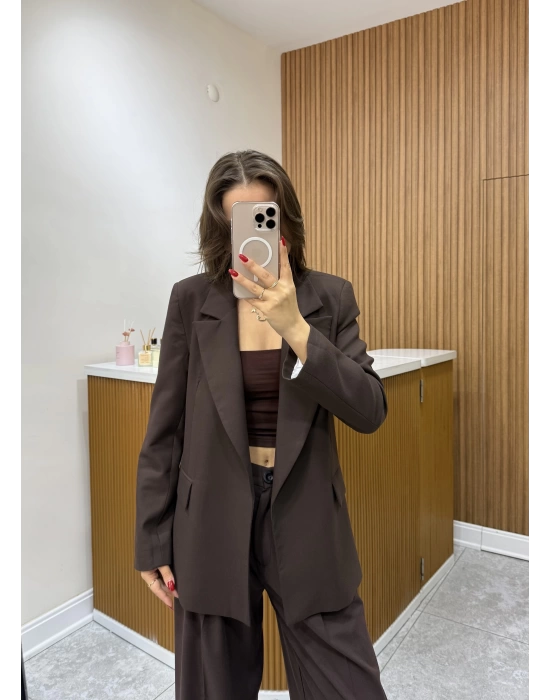 Poliviskon Blazer Ceket Kahve