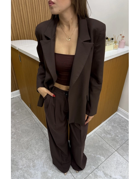 Poliviskon Blazer Ceket Kahve