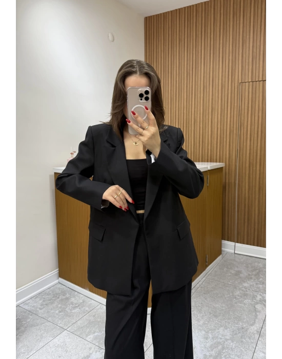 Poliviskon Blazer Ceket Siyah