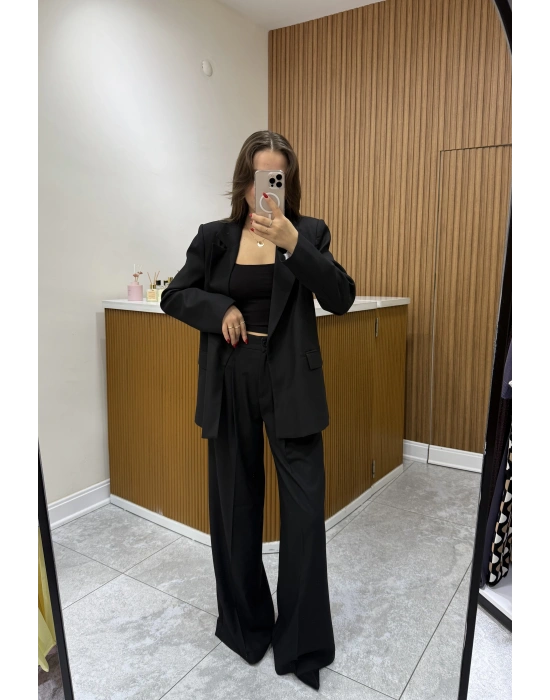 Poliviskon Blazer Ceket Siyah