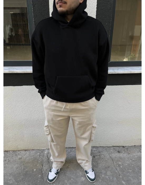 Siyah Kapüşonlu Sweat