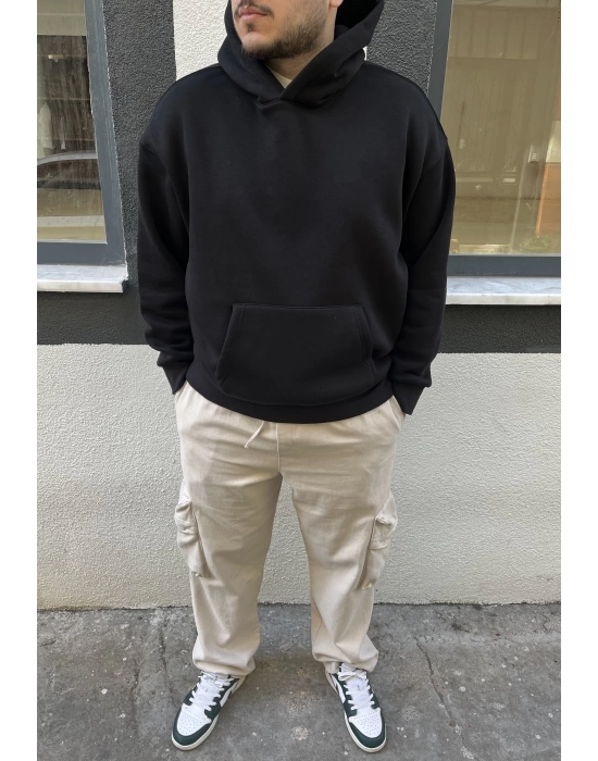 Siyah Kapüşonlu Sweat