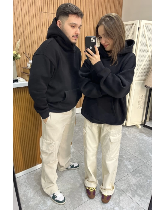 Siyah Kapüşonlu Sweat
