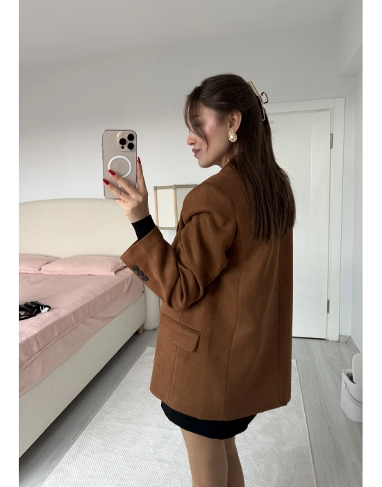 Süet Blazer Ceket Taba