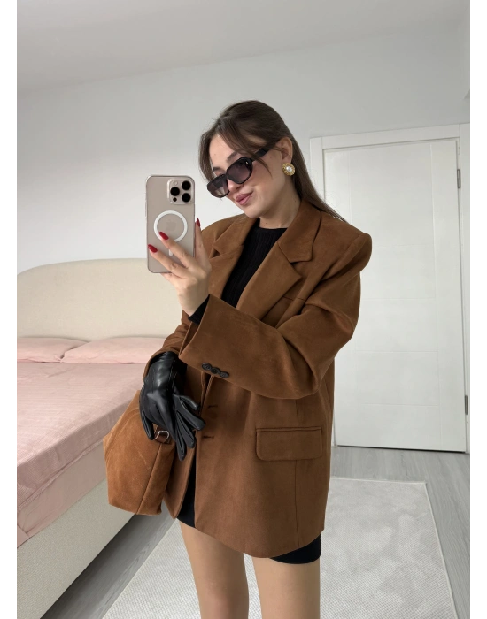 Süet Blazer Ceket Taba