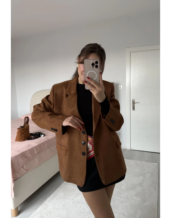 Süet Blazer Ceket Taba
