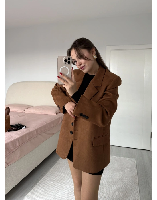 Süet Blazer Ceket Taba