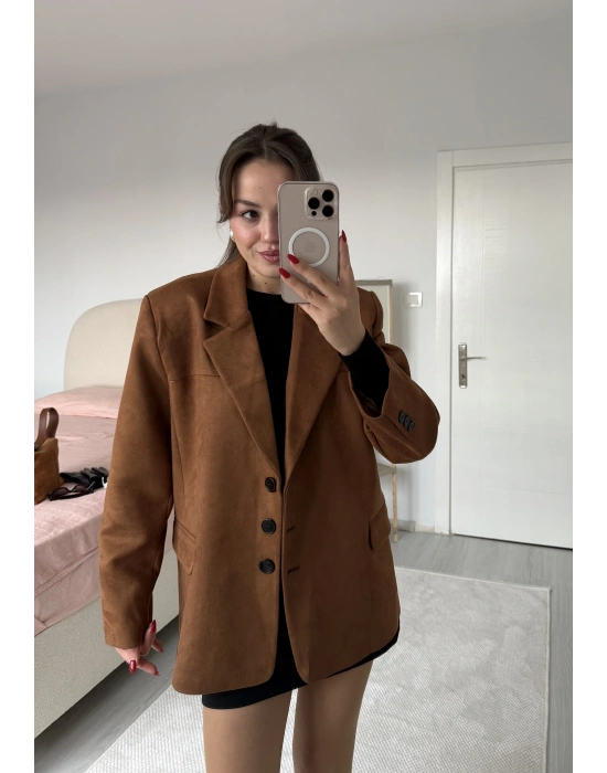 Süet Blazer Ceket Taba