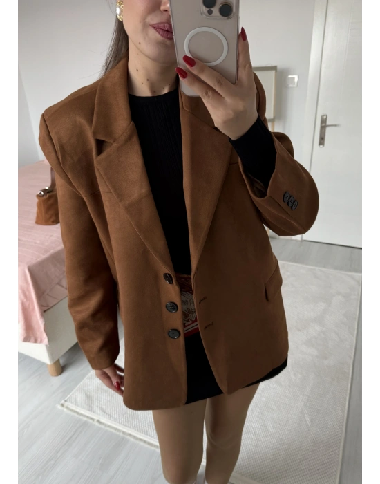 Süet Blazer Ceket Taba