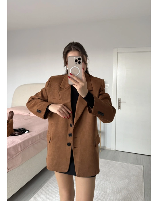 Süet Blazer Ceket Taba