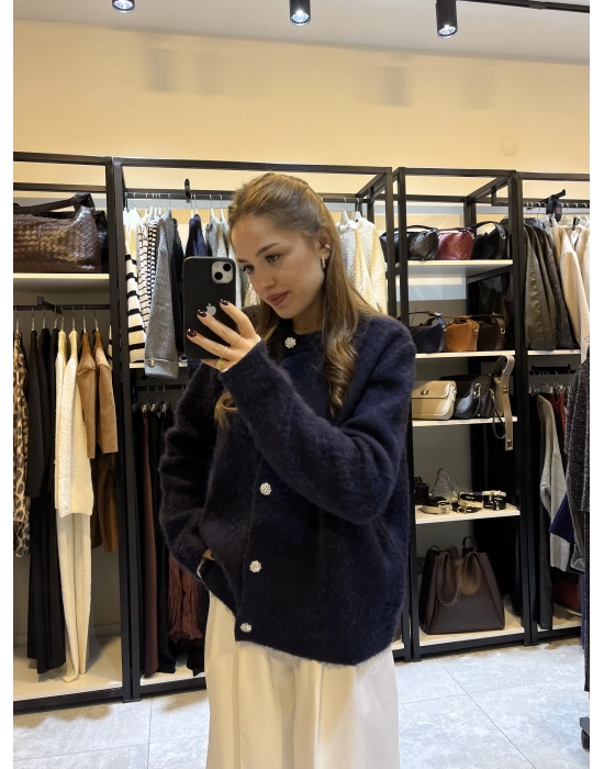 Taş Düğmeli Marka Model Lacivert Hırka