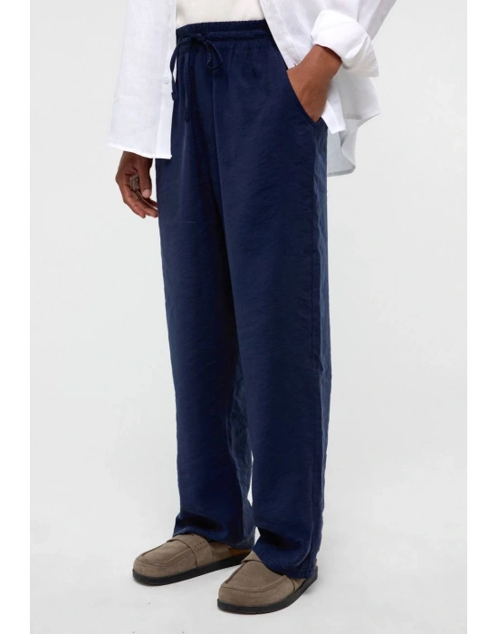 Tensel Dökümlü Lacivert Pantolon