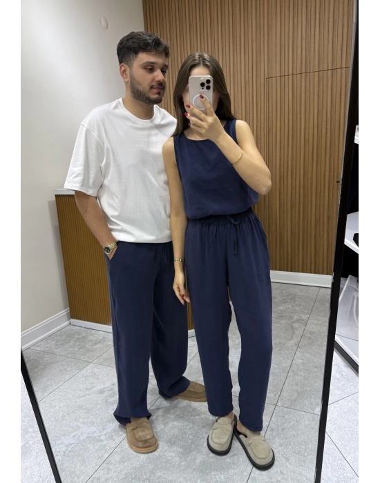 Tensel Dökümlü Lacivert Pantolon