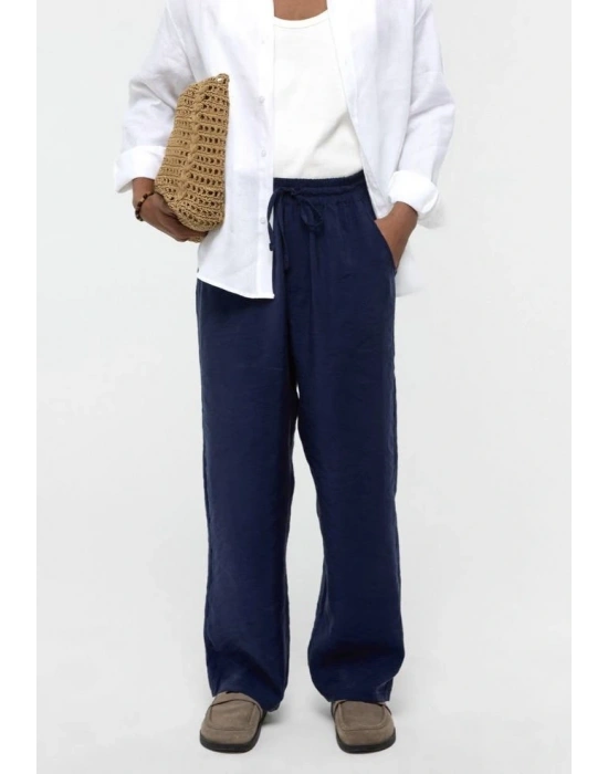 Tensel Dökümlü Lacivert Pantolon