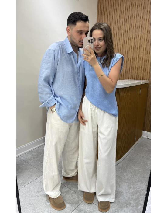 Tensel Oversize Bebe Mavi Gömlek