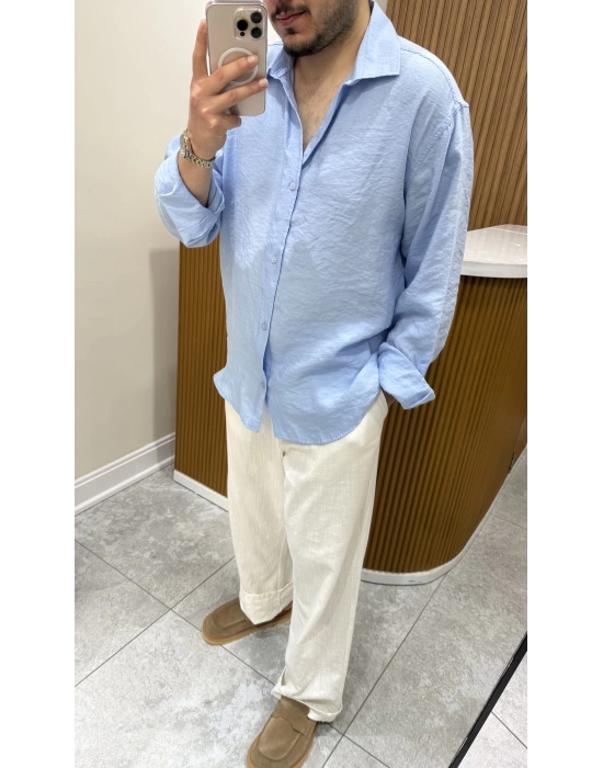 Tensel Oversize Bebe Mavi Gömlek