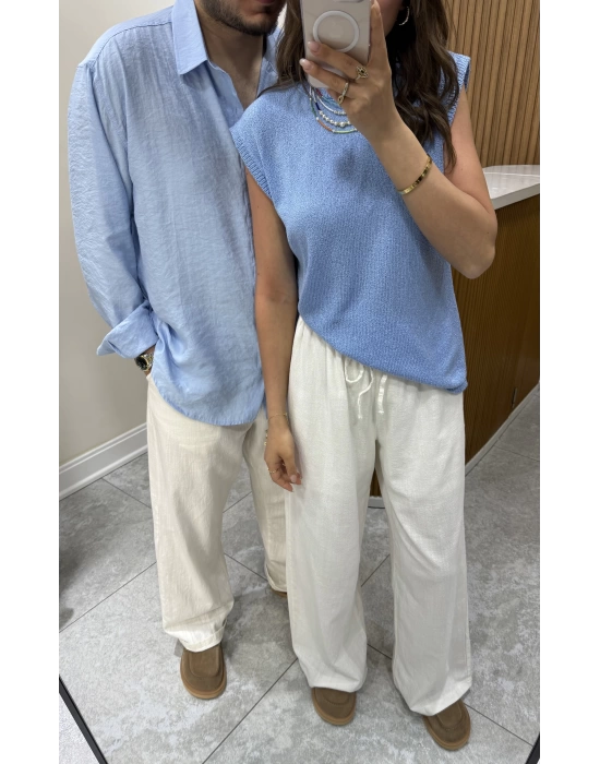 Tensel Oversize Bebe Mavi Gömlek