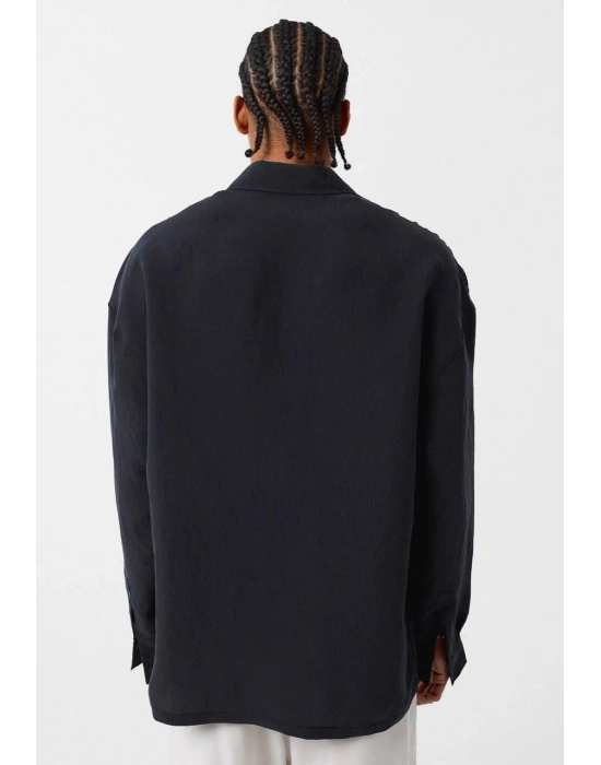 Tensel Oversize Siyah Gömlek