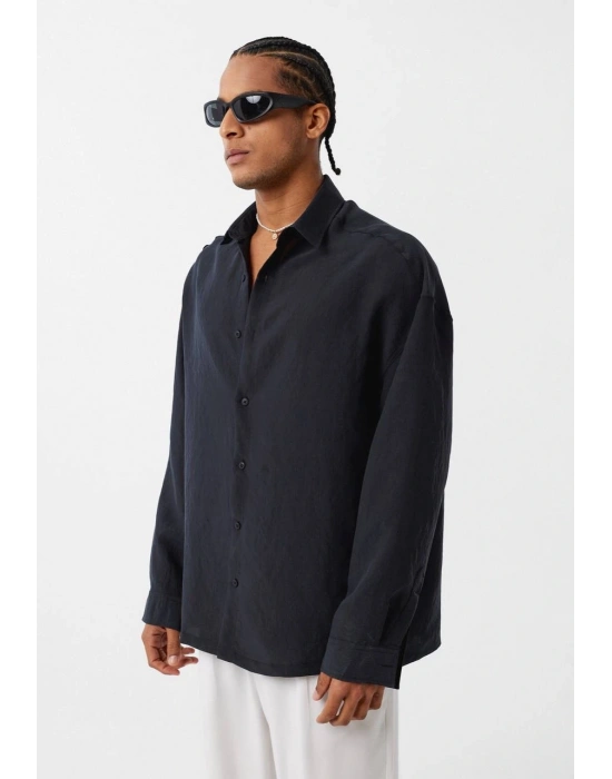Tensel Oversize Siyah Gömlek